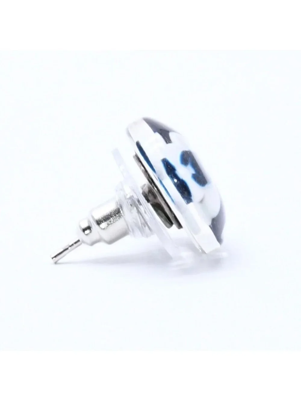 Chanel CC Logo Button Earrings 04 Camellia Clear Black White Resin